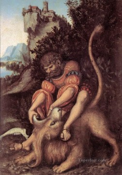  anciano Pintura al %c3%b3leo - Sansón lucha con el león Renacimiento Lucas Cranach el Viejo